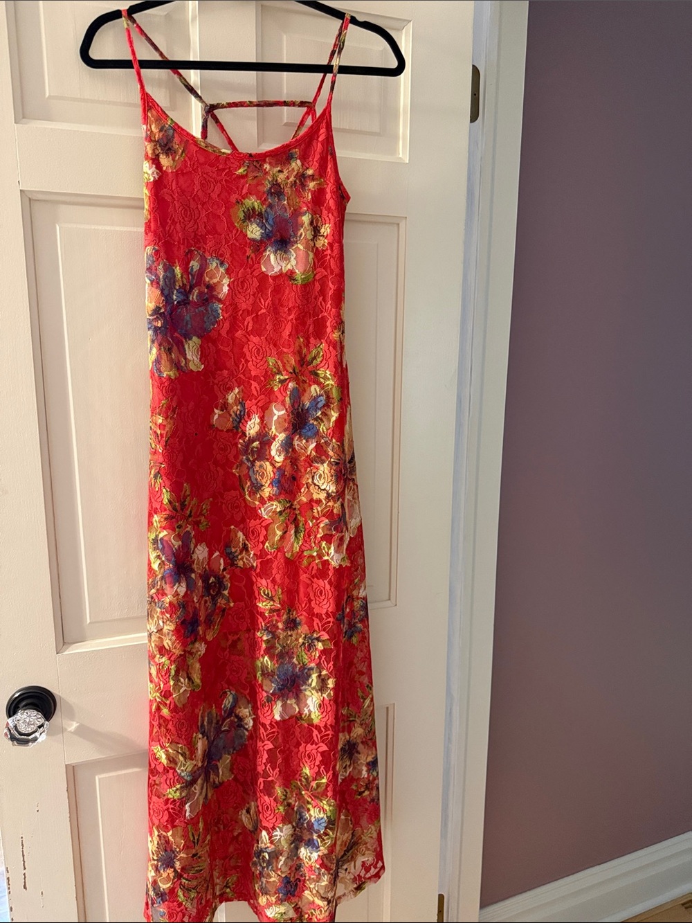 Fire Los Angeles Red Floral Lace Midi Dress